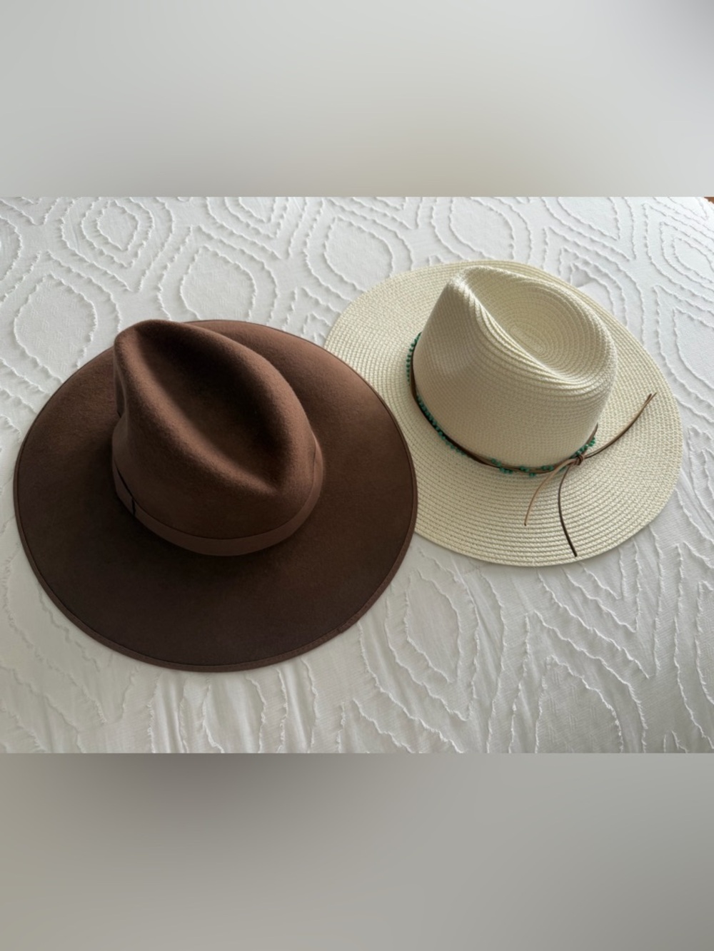 a new day Brown Wool Fedora & Cream Straw Panama Hat Set